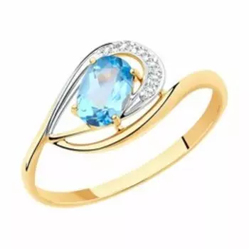 Золотое кольцо с топазом и фианитами