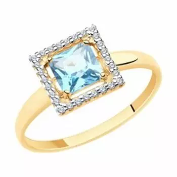 Золотое кольцо с топазом и фианитами