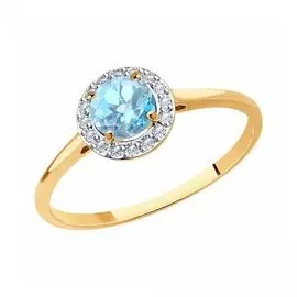 Золотое кольцо с топазом и фианитами