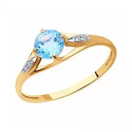 Золотое кольцо с топазом и фианитами