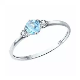 Золотое кольцо с топазом и фианитами