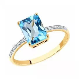 Кольцо из золота с топазом и фианитами