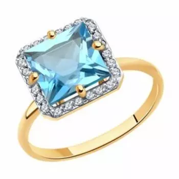 Золотое кольцо с топазом и фианитами