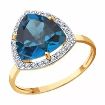 Золотое кольцо с топазом и фианитами