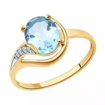 Золотое кольцо с топазом и фианитами