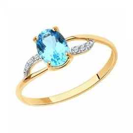 Золотое кольцо с топазом и фианитами
