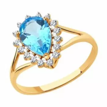 Золотое кольцо с топазом и фианитами