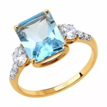 Золотое кольцо с топазом и фианитами