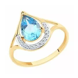 Золотое кольцо с топазом и фианитами