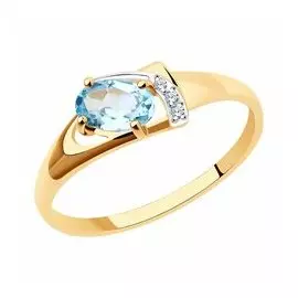 Золотое кольцо с топазом и фианитами