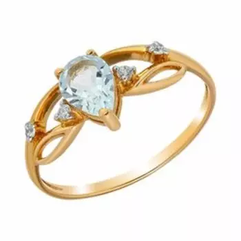 Золотое кольцо с топазом и фианитами