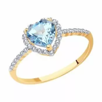 Золотое кольцо с топазом и фианитами "Сердце"