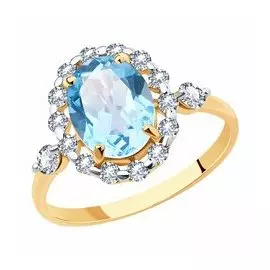 Золотое кольцо с топазом и фианитом