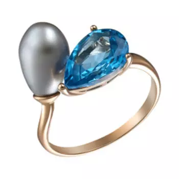 Золотое кольцо с топазом и жемчугом