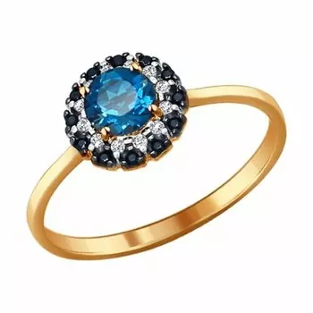 Золотое кольцо с топазом лондон и фианитами