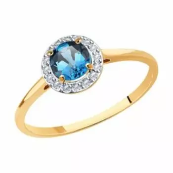 Золотое кольцо с топазом Лондон и фианитами