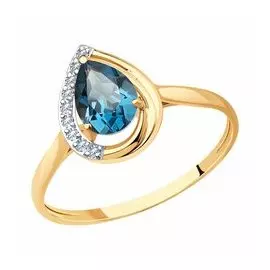 Кольцо из золота с лондон топазом и фианитами