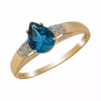 Золотое кольцо с топазом Лондон и фианитами
