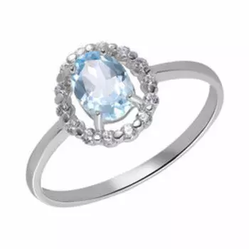 Золотое кольцо с топазом Sky и фианитами