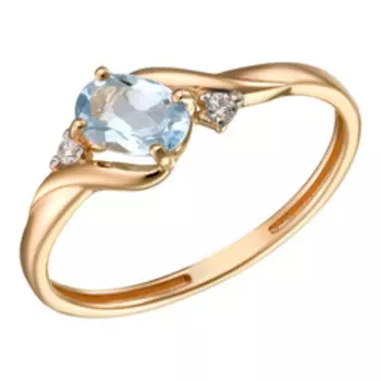 Золотое кольцо с топазом Sky и фианитами