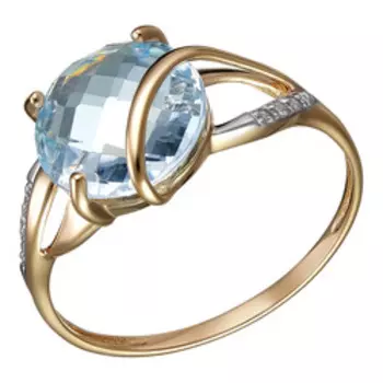 Золотое кольцо с топазом Sky и фианитами