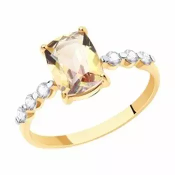 Золотое кольцо с топазом Swarovski и фианитами