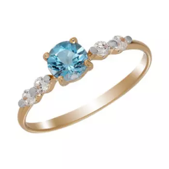 Золотое кольцо с топазом Swiss и фианитами