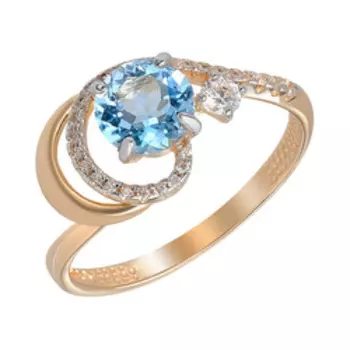 Золотое кольцо с топазом Swiss и фианитами