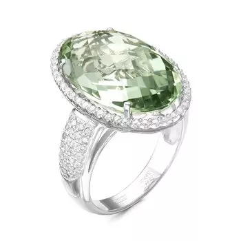 Золотое кольцо с зеленым кварцем и бриллиантами