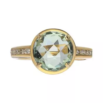 Золотое кольцо с зеленым кварцем и бриллиантами