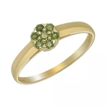 Золотое кольцо с зелеными бриллиантами "Цветок"