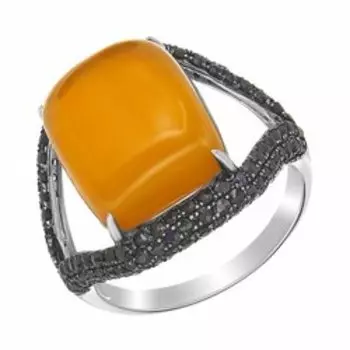 Золотое кольцо с желтым агатом и черными сапфирами