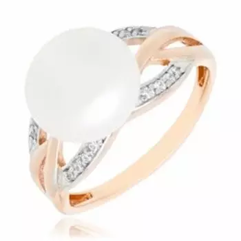 Золотое кольцо с жемчугом и фианитами