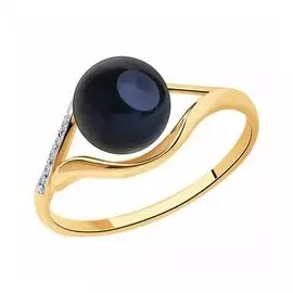 Кольцо из золота с жемчугом и фианитами