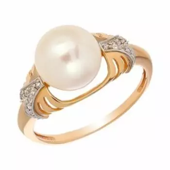 Золотое кольцо с жемчугом и фианитами