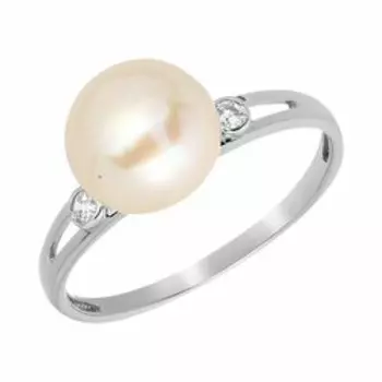 Золотое кольцо с жемчугом и фианитами