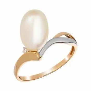 Золотое кольцо с жемчугом и фианитом