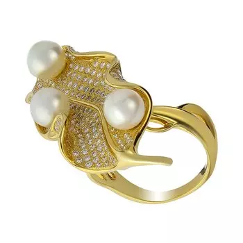 Золотое кольцо-трансформер с жемчугом и бриллиантами