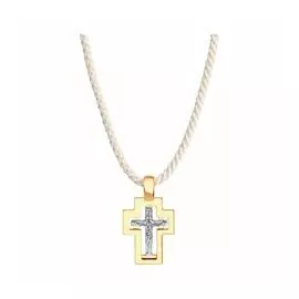Золотое колье "Крест" на шнурке
