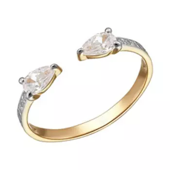 Золотое незамкнутое кольцо с кубическим цирконием
