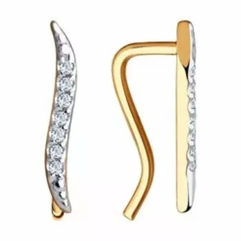 Золотые серьги-каффы с фианитами