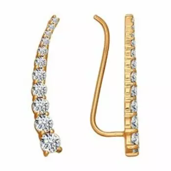 Золотые серьги-каффы с фианитами