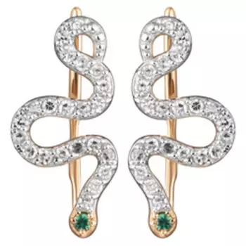 Золотые серьги-каффы с изумрудами и бриллиантами "Змеи"