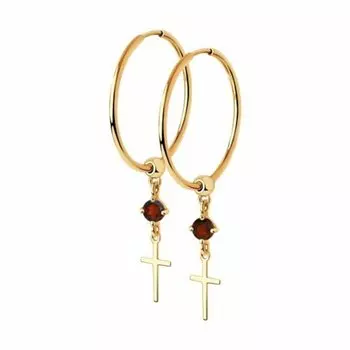 Золотые серьги-конго с гранатом