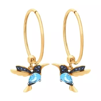 Золотые серьги-конго с топазами swiss "Колибри"