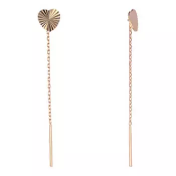 Золотые серьги-протяжки с алмазной обработкой "Сердечки"