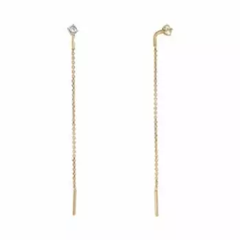 Золотые серьги-протяжки с белыми сапфирами