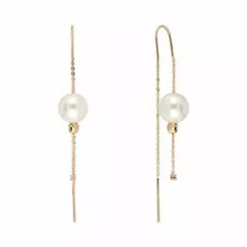 Золотые серьги-протяжки с бриллиантами и жемчугом