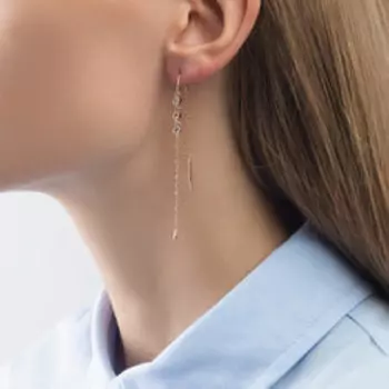 Золотые серьги-протяжки с фианитами