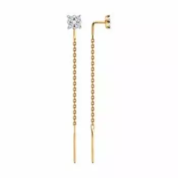 Золотые серьги-протяжки с фианитами